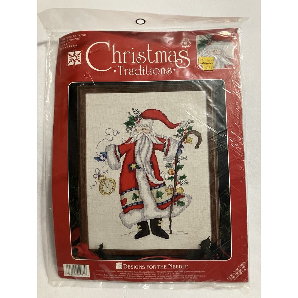 Vtg Father Christmas Traditions Cross Stitch Kit Designs for the Needle 14X17